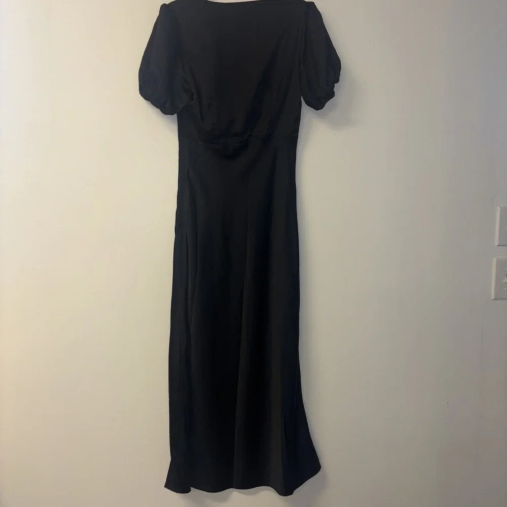 Abercrombie Fitch Black Lace Trim V Neck Puff Sleeve‎ Maxi Dress ST